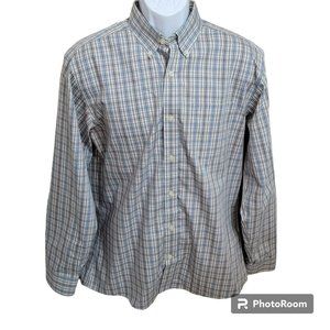 Eddie Bauer Shirt, Men M, Blue, Gray, White Check, Button Down, Cotton,  EUC